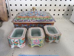 ORIENTAL STYLE COVERED CARD BOX AND ETC