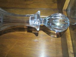 HEAVY GLASS DECANTER WITH GLASS STOPPER AND MATCHING ROSE BOWL