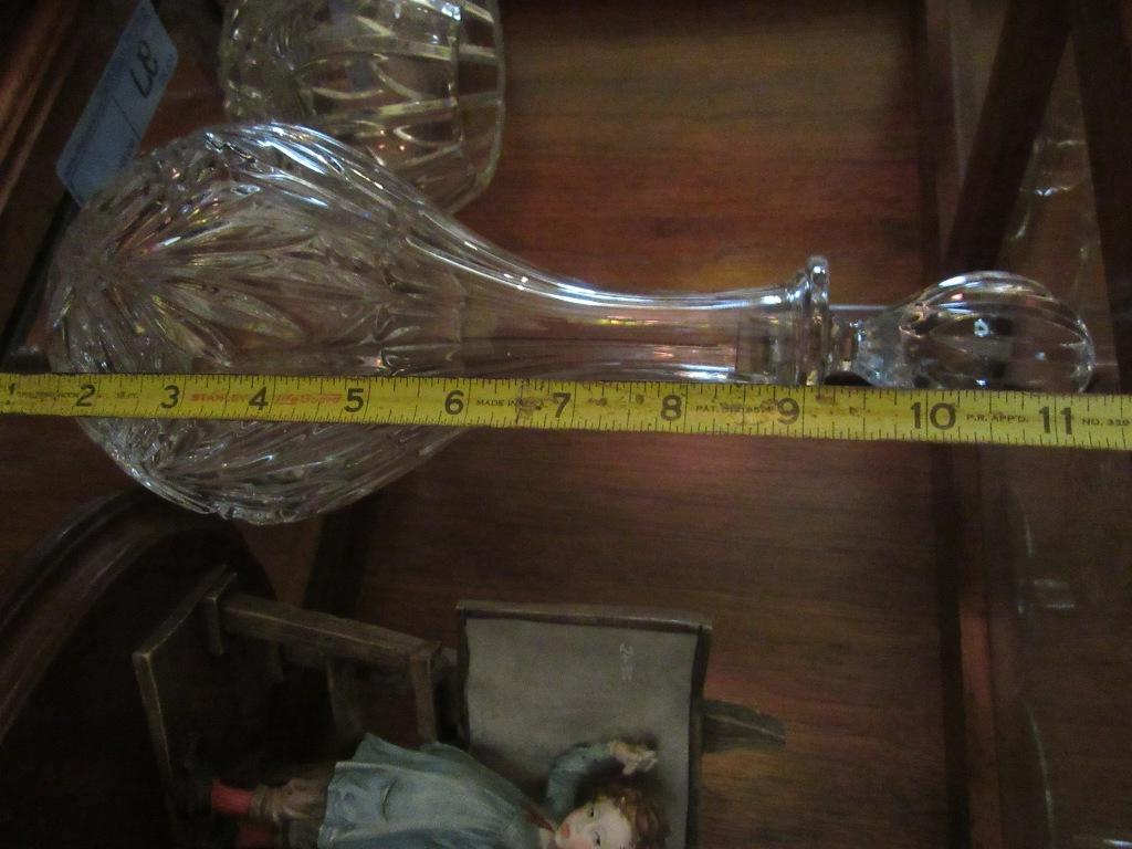 HEAVY GLASS DECANTER WITH GLASS STOPPER AND MATCHING ROSE BOWL