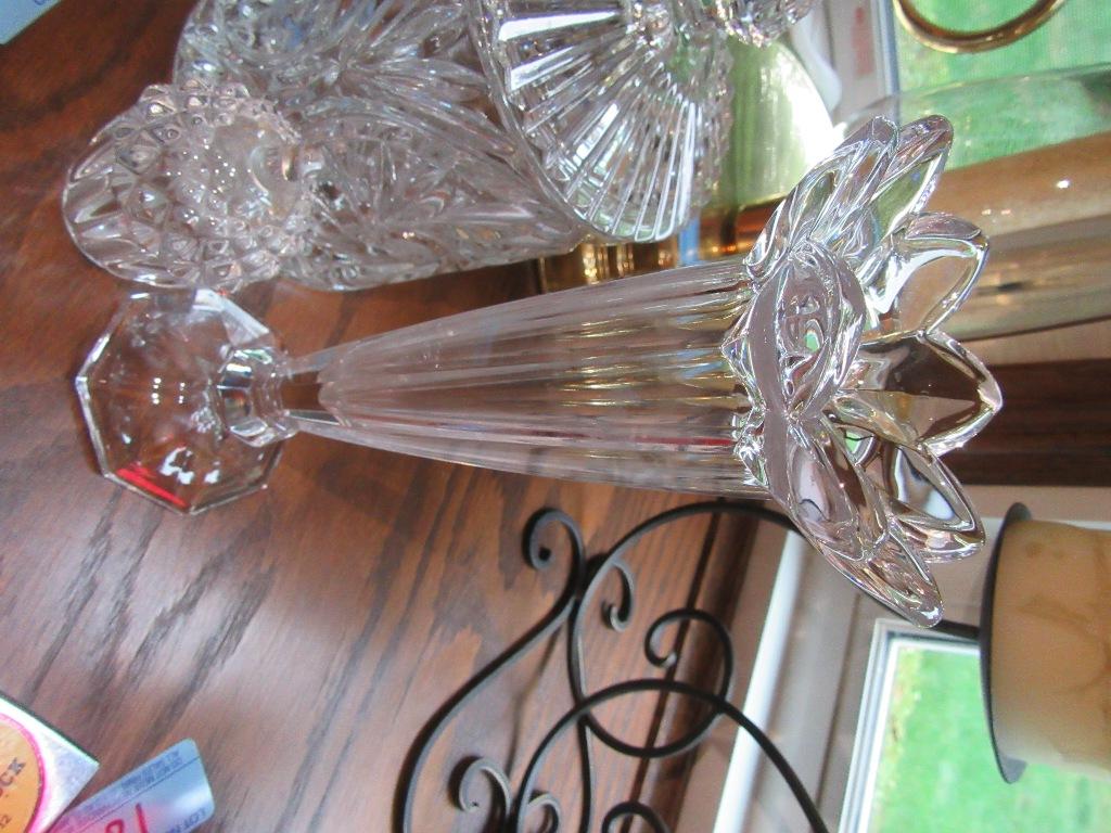 GLASS SALT AND PEPPER, COVERED CANISTER DISH, BUD VASE