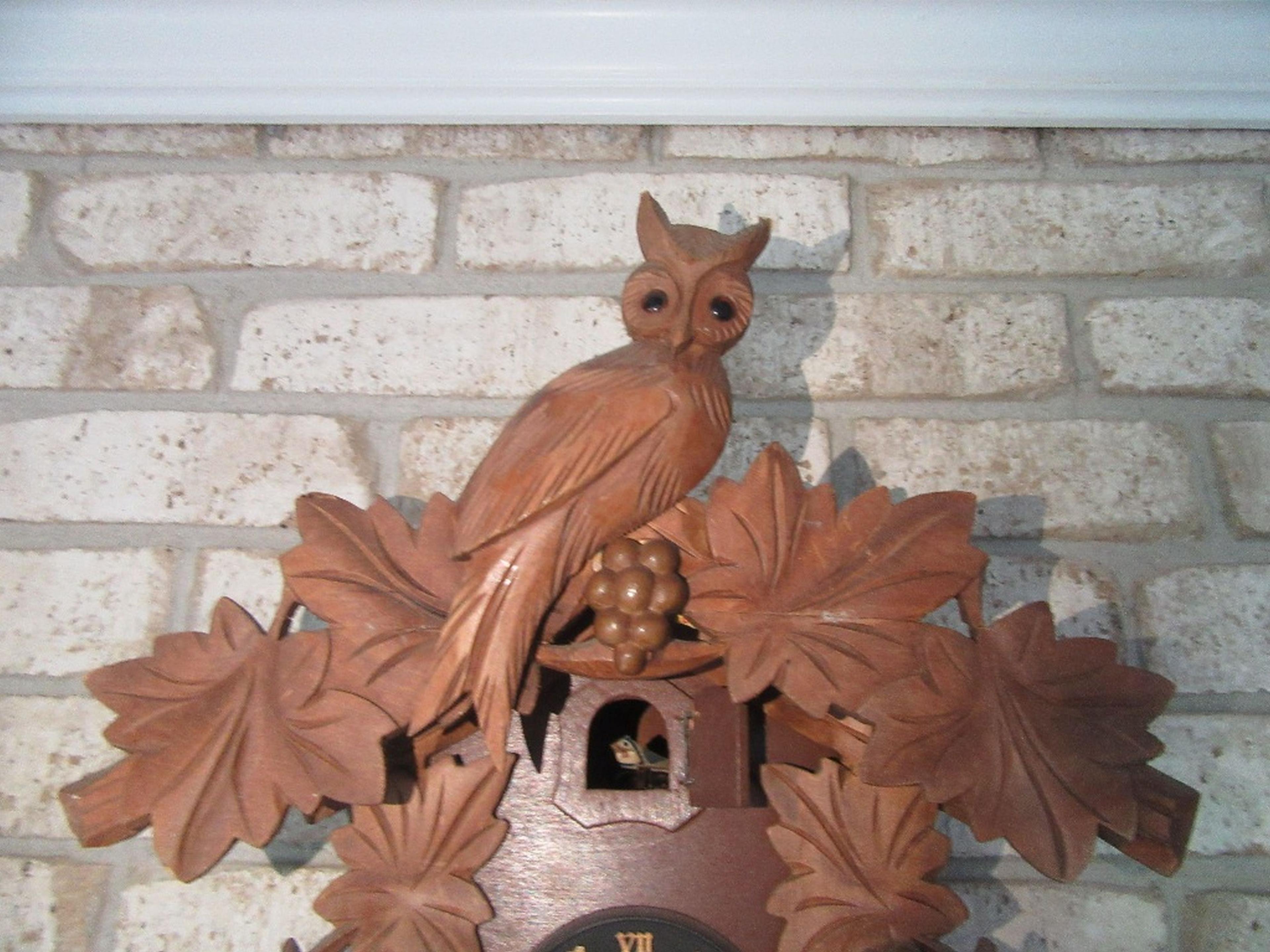 OWL & FOX CARVED CUCKOO CLOCK. MADE IN W. GERMANY