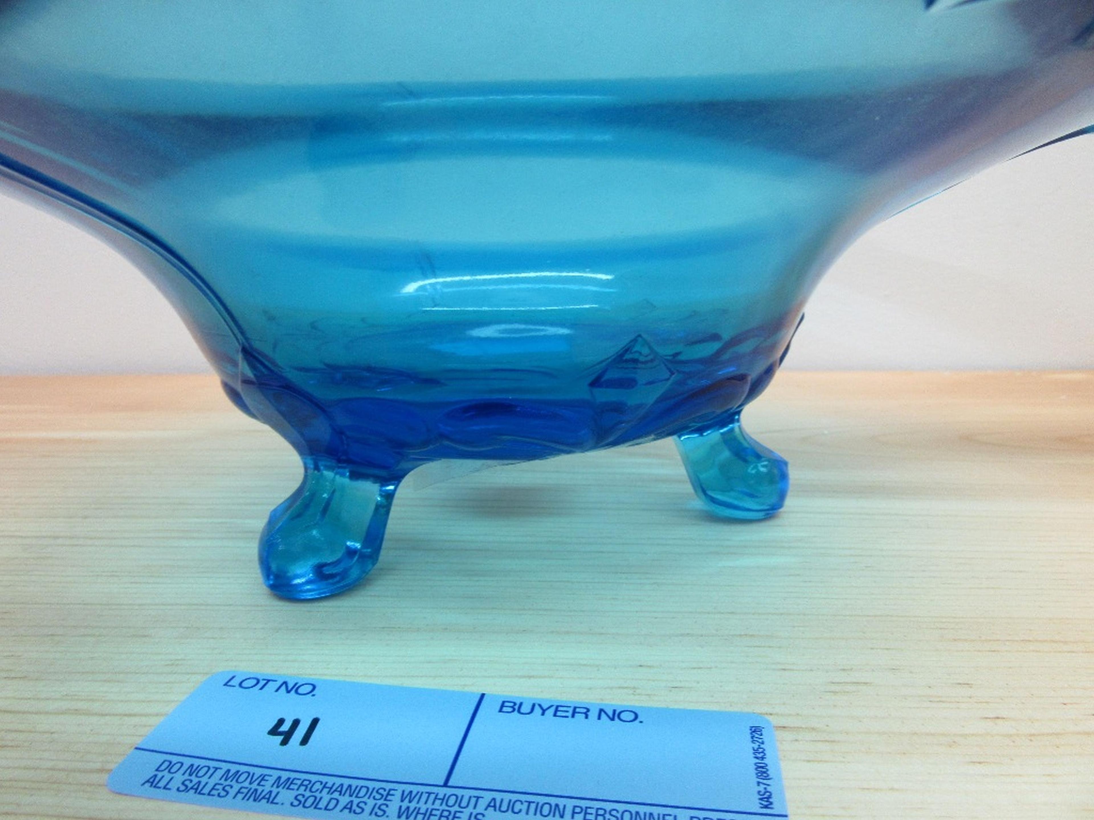 BLUE GLASS FOOTED CENTERPIECE BOWL