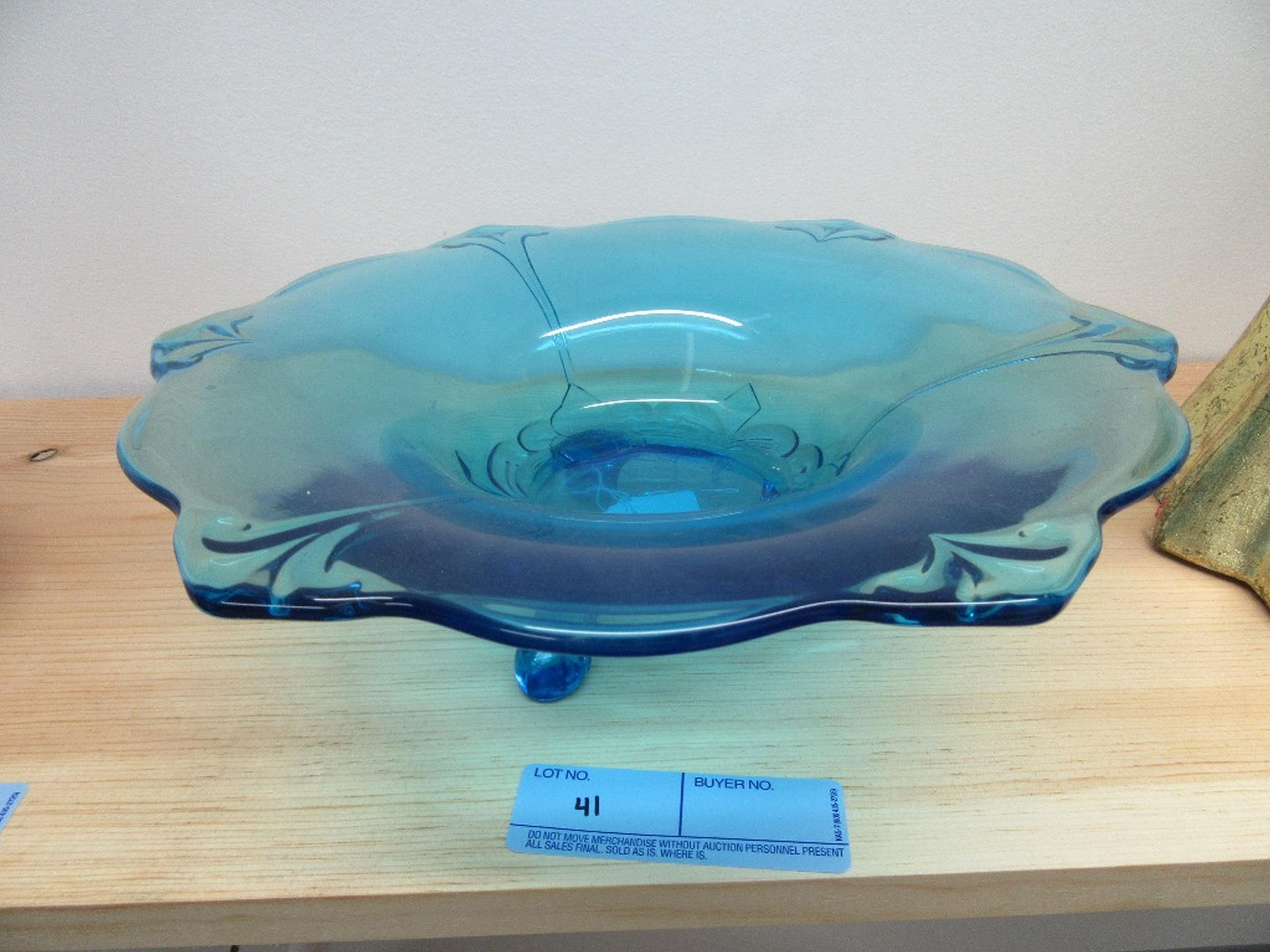 BLUE GLASS FOOTED CENTERPIECE BOWL