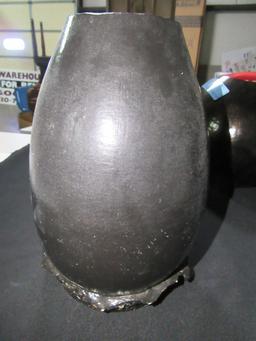 HANDCRAFTED BLACK AND GOLD VASE WITH KOI FISH APPLIQUE GOURD ART CA ARTIST