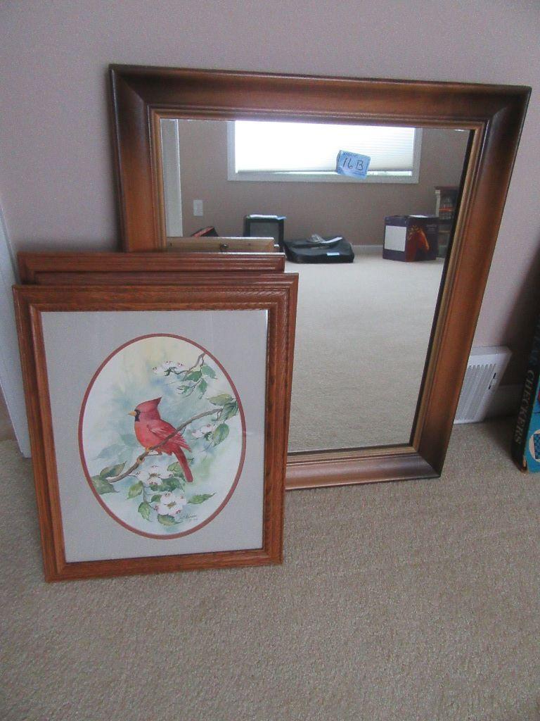 HEAVY MIRROR AND PICTURE FRAMES WITH SOME PICTURES