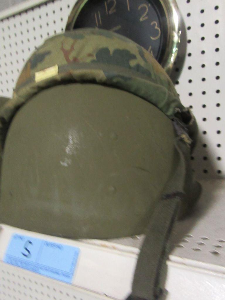 SOLDIER HELMET LINER WITH STEEL TOP, COVER,. AND CHIN STRAP