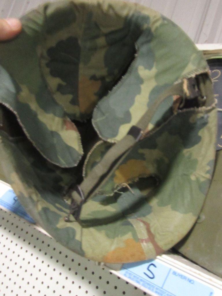 SOLDIER HELMET LINER WITH STEEL TOP, COVER,. AND CHIN STRAP