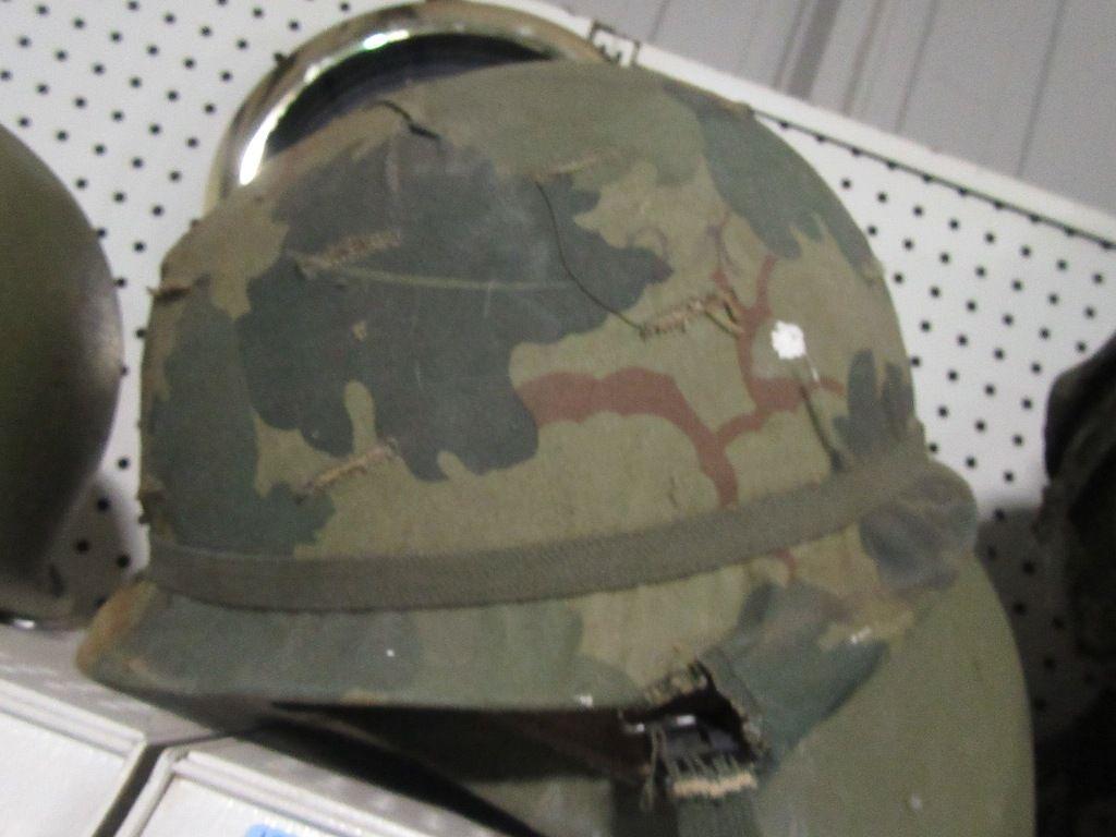 SOLDIER HELMET LINER WITH STEEL TOP, COVER,. AND CHIN STRAP