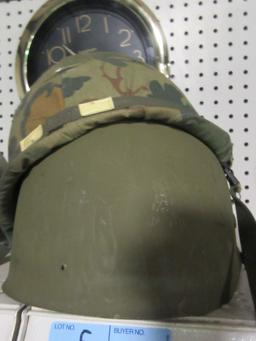 SOLDIER HELMET LINER WITH STEEL TOP, COVER,. AND CHIN STRAP