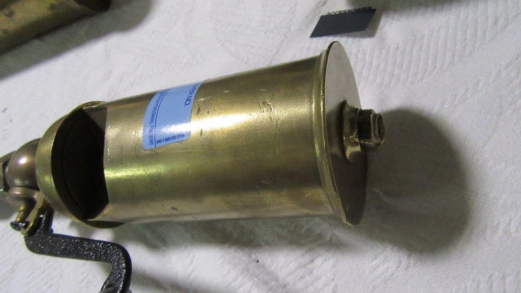 SMALL BRASS STEAM WHISTLE NUMBER 144 BY CROSBY STEAM GAGE AND VALVE COMPANY. 14" tall