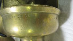 SMALL BRASS STEAM WHISTLE NUMBER 144 BY CROSBY STEAM GAGE AND VALVE COMPANY. 14" tall