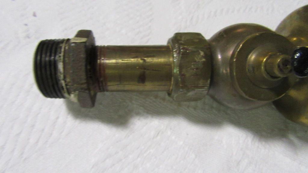 SMALL BRASS STEAM WHISTLE NUMBER 144 BY CROSBY STEAM GAGE AND VALVE COMPANY. 14" tall