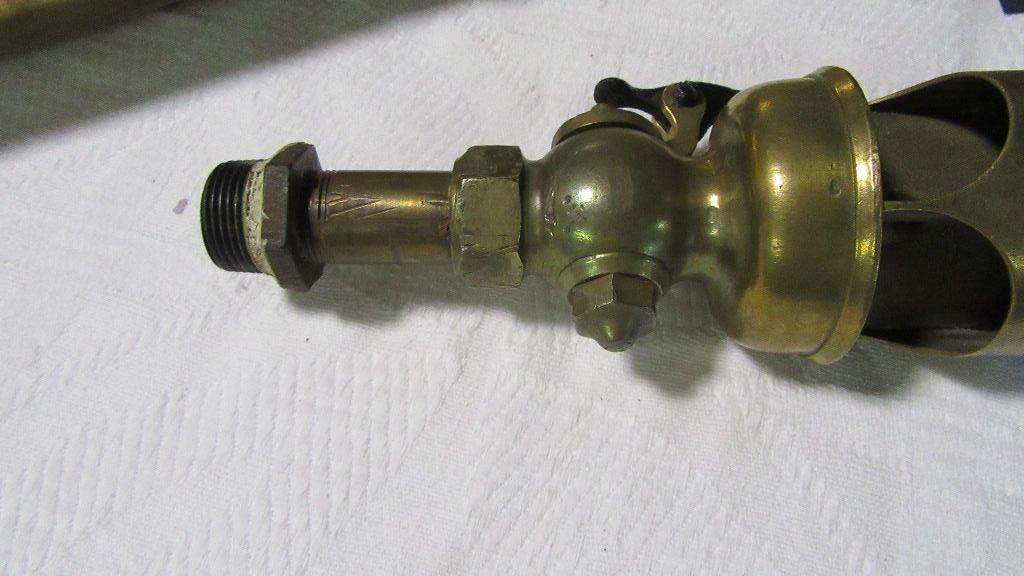 SMALL BRASS STEAM WHISTLE NUMBER 144 BY CROSBY STEAM GAGE AND VALVE COMPANY. 14" tall