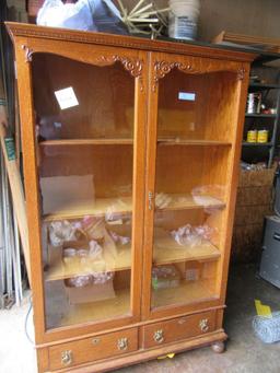 OAK BOOKSHELF WITH GLASS DOORS