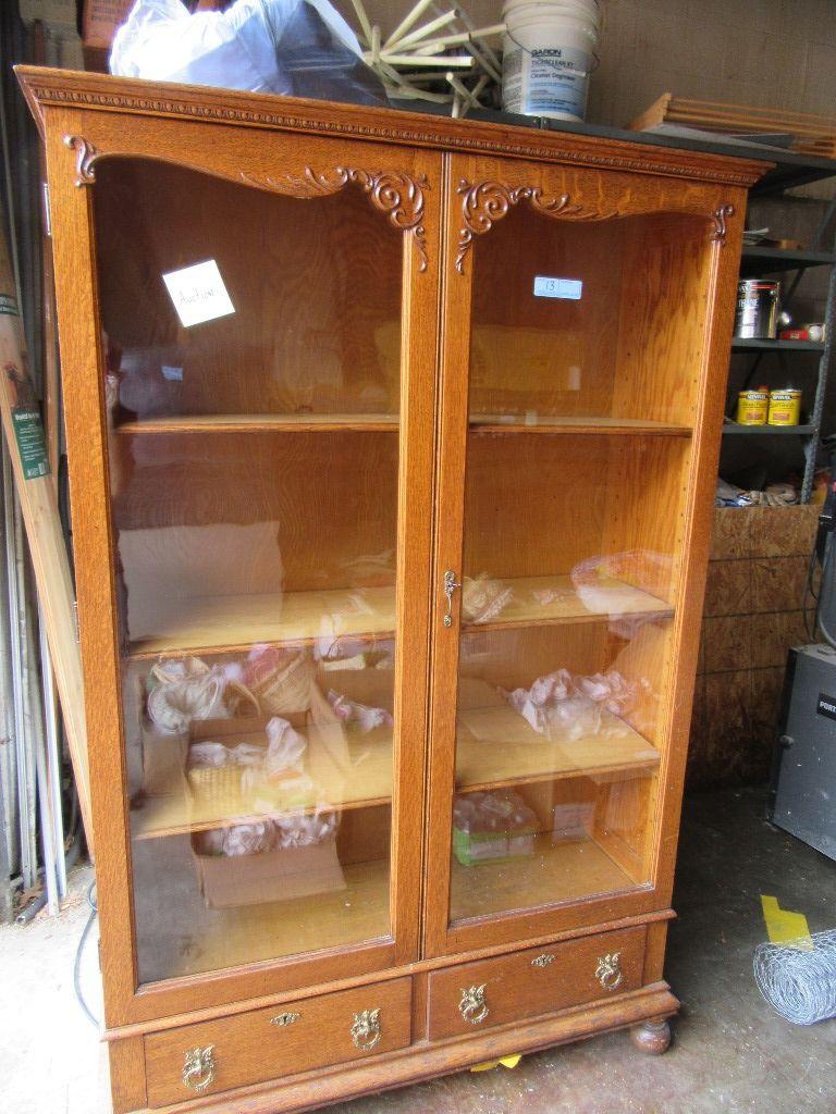 OAK BOOKSHELF WITH GLASS DOORS