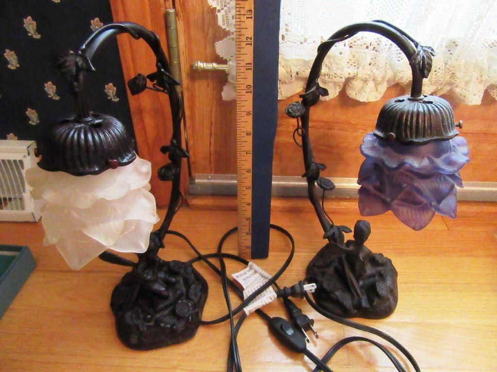 PAIR OF HEAVY METAL CHERUB LAMPS