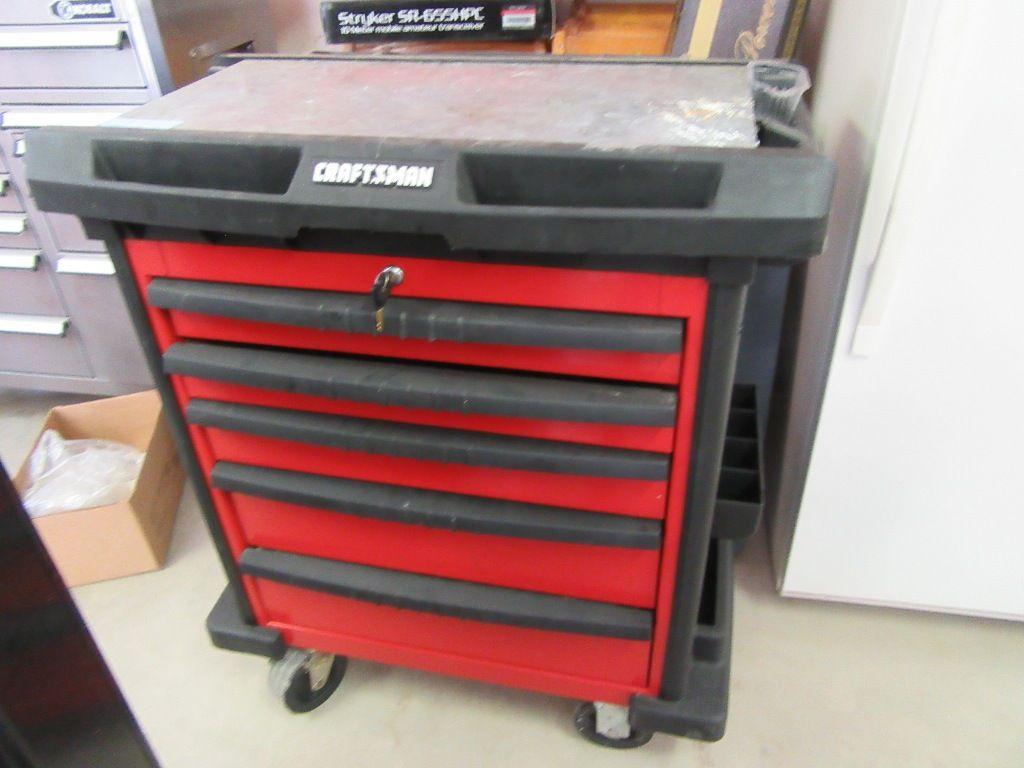 CRAFTSMAN ROLLABOUT TOOL BOX WITH KEY. 33 IN BY 21 IN 39 IN