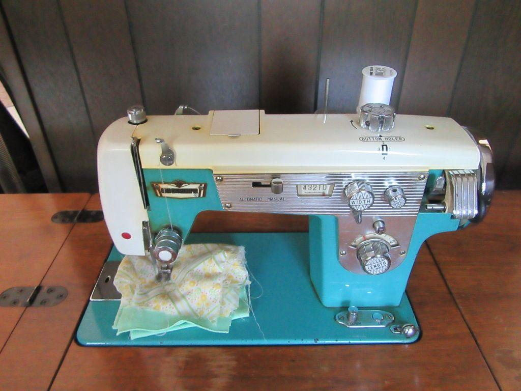 GOOD HOUSEKEEPER SEWING MACHINE, CABINET AND CONTENTS