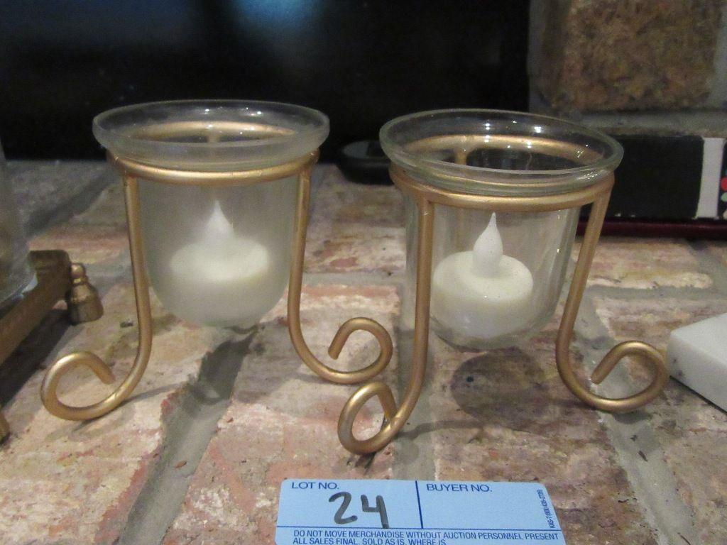 ASSORTED CANDLES, CANDLE HOLDERS, AND FLORAL ARRANGEMENT