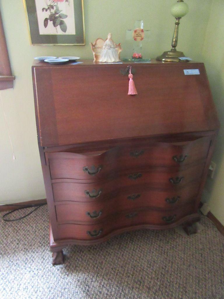 MAHOGANY SLANT FRONT SECRETARY BY MADDOX COLONIAL REPRODUCTION