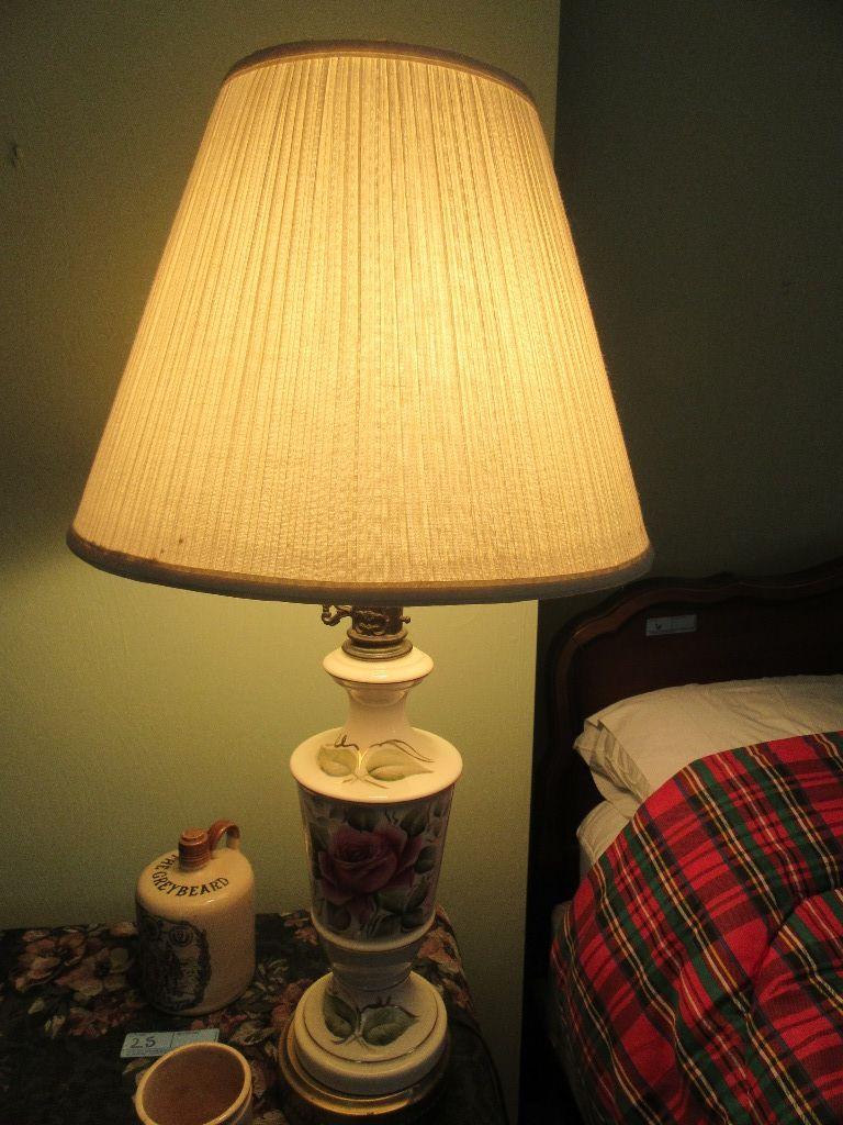 PAIR OF ROSE MOTIF BEDROOM LAMPS. ONE WITH TRAY