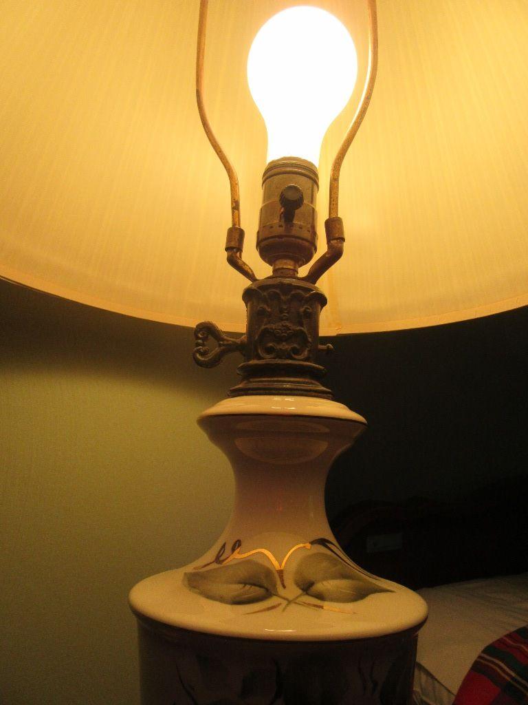 PAIR OF ROSE MOTIF BEDROOM LAMPS. ONE WITH TRAY