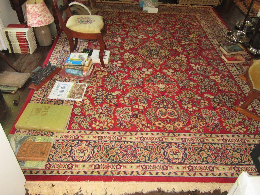 IMPORTED ORIENTAL DESIGN 100% WORSTED WOOL RUG. APPROXIMATELY 9 X 12