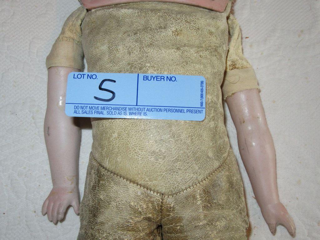 MADE IN GERMANY DOLL NUMBER A-6-M THEODORE. LEATHER AND SAWDUST JOINTED APP