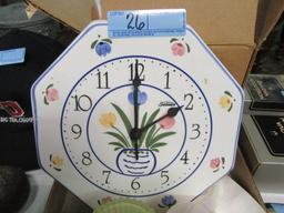 SUNBEAM WALL CLOCK, SHELL CANDLE HOLDER, AND A SET OF FOUR GLASS GOSSAMER V