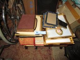 FOOTSTOOL & ASSORTED PICTURE FRAMES