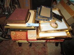 FOOTSTOOL & ASSORTED PICTURE FRAMES