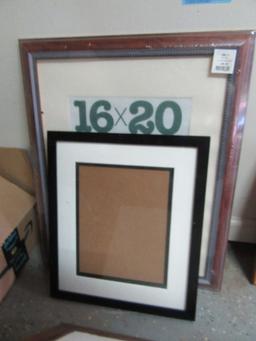 WOOD FRAMED PICTURES AND NEEDLEWORK