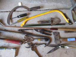 VARIETY OF HAND TOOLS INCLUDING SNIPPERS, CLIPPERS, ETC