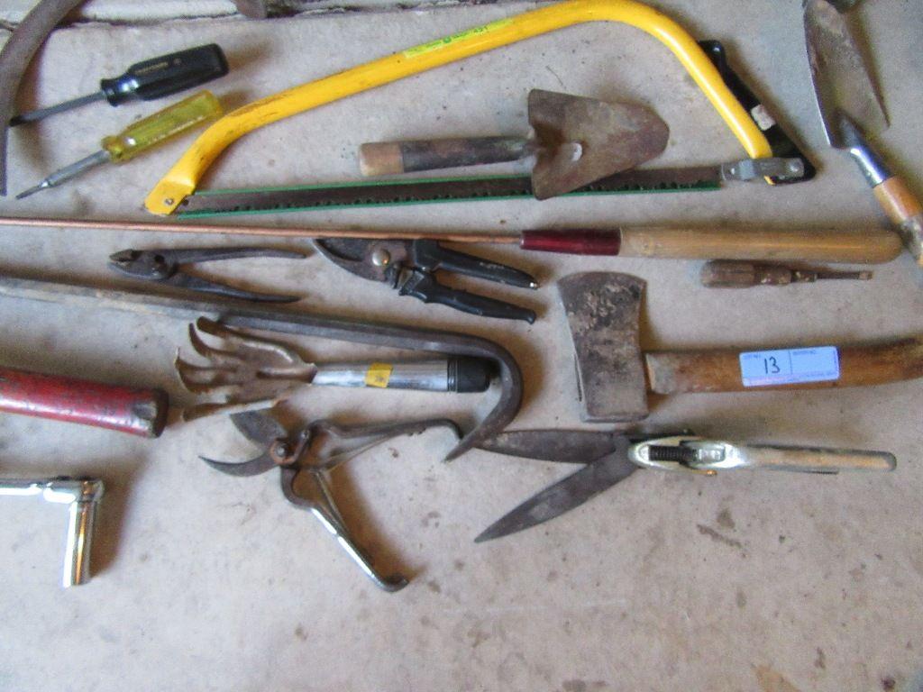 VARIETY OF HAND TOOLS INCLUDING SNIPPERS, CLIPPERS, ETC