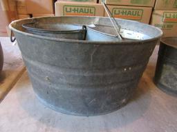 GALVANIZED WASH TUB AND 2 BUCKETS