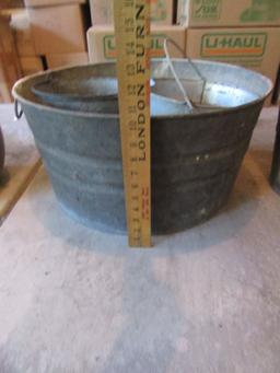 GALVANIZED WASH TUB AND 2 BUCKETS