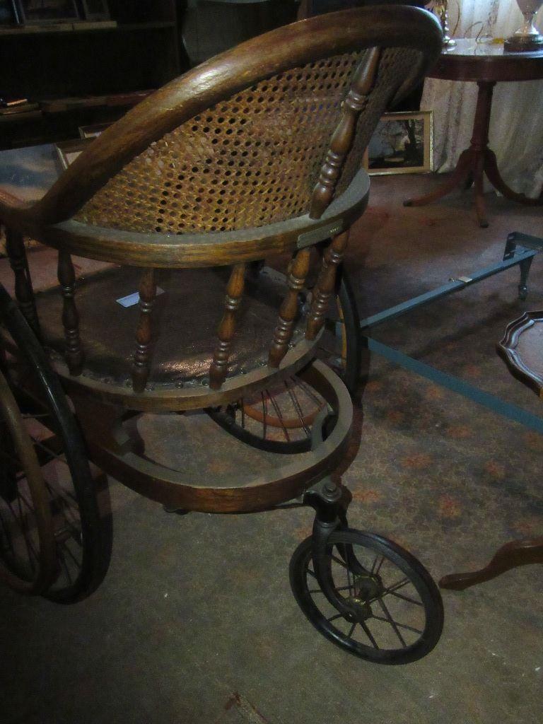 VINTAGE WOODEN WHEELCHAIR WITH CANE BACK