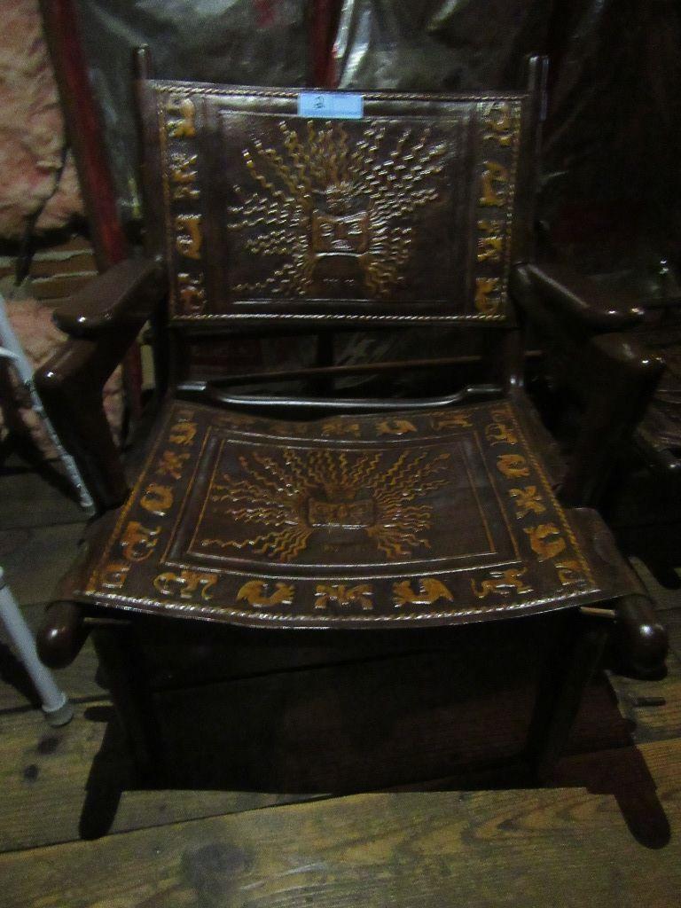 CAMPECHE STYLE CHAIR WITH LEATHER BACK AND SEAT