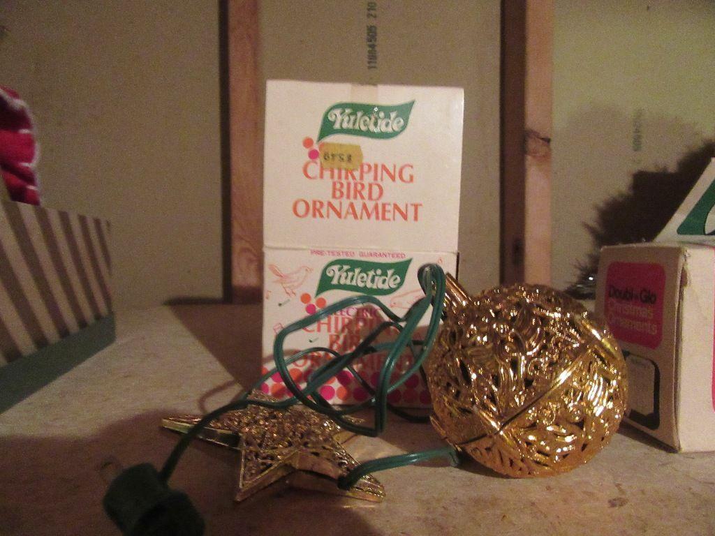 SHINY BRIGHT GARLAND, DOUBLGLO ORNAMENTS, CHIRPING BIRD ORNAMENT, AND OTHER