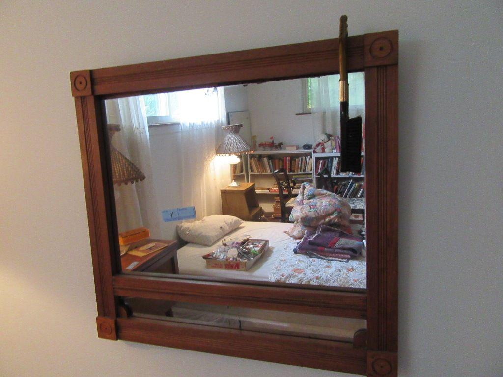 WALL MIRROR, HORSE HEAD END CLOTHES BRUSH, AND PAINTED WOODEN PLAQUE