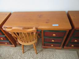 BASSETT FRUITWOOD PAINTED DRAWERS DESK AND CHAIR. MATCHES LOTS 14 & 15