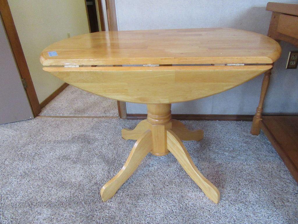 OAK DROP SIDE PEDESTAL TABLE