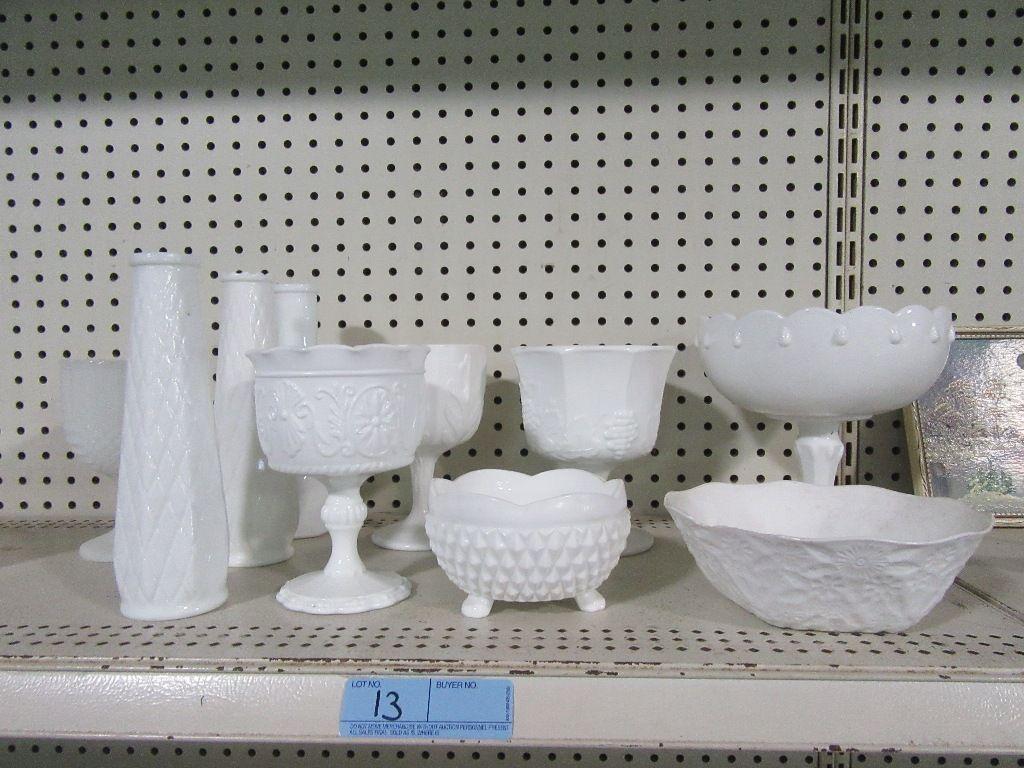 ASSORTED MILK GLASS PIECES