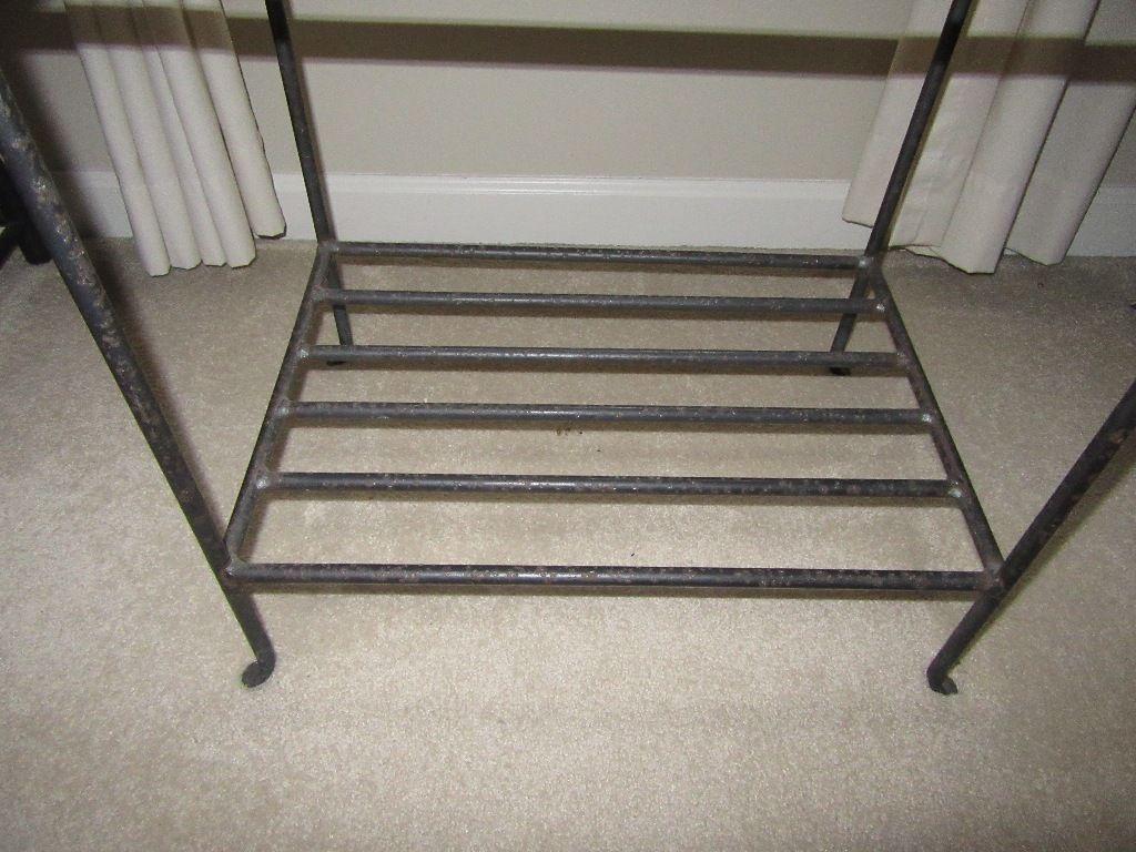 WROUGHT IRON STAND WITH WOOD TOP