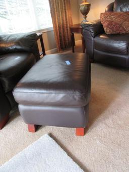 BROWN FAUX LEATHER OTTOMAN