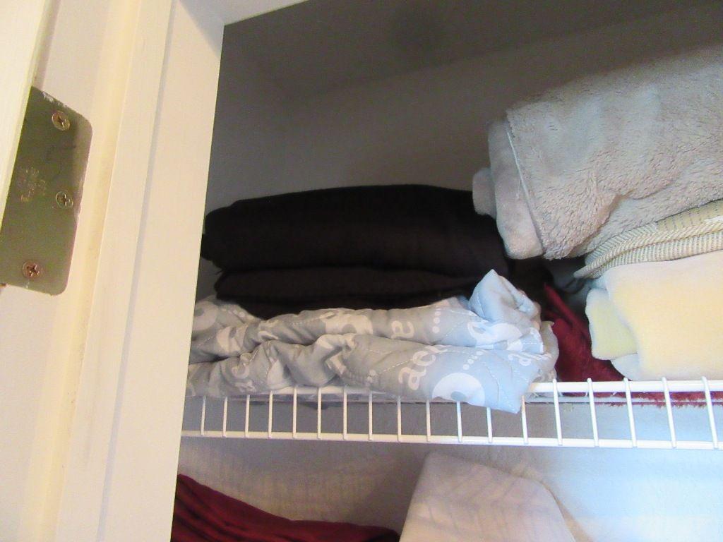 CONTENTS OF LINEN CLOSET INCLUDING BLANKETS, SHEETS, AND ETC