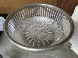 GLASS DISH, SALT AND PEPPER, AND OTHER