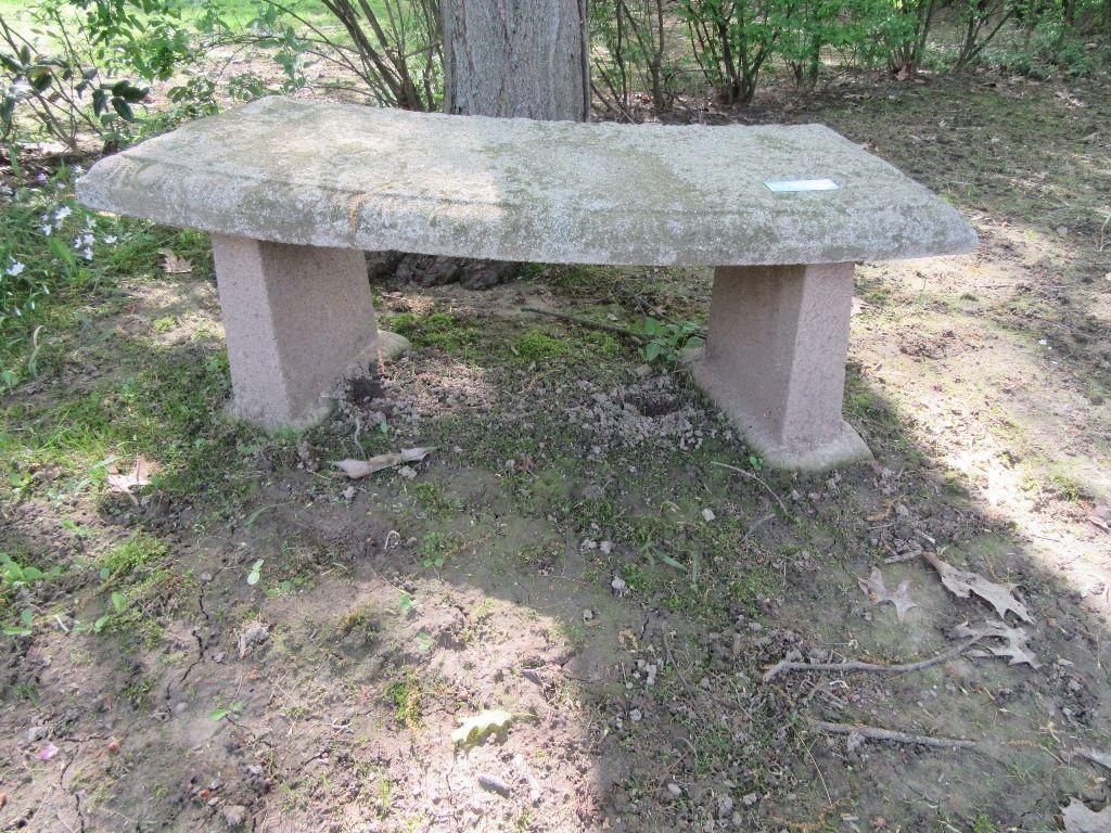 CONCRETE GARDEN BENCH. VERY HEAVY. BRING HELP TO REMOVE