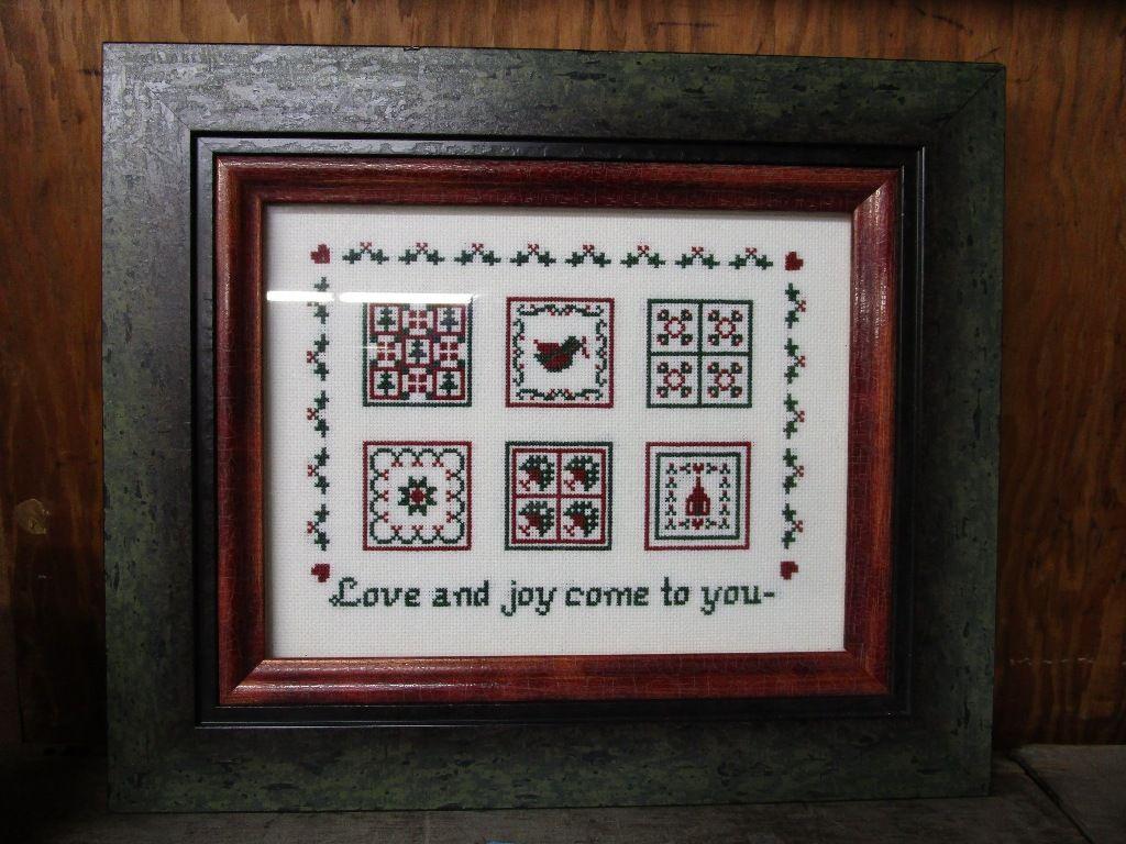 LOVE AND JOY COME TO YOU FRAMED CROSS-STITCH