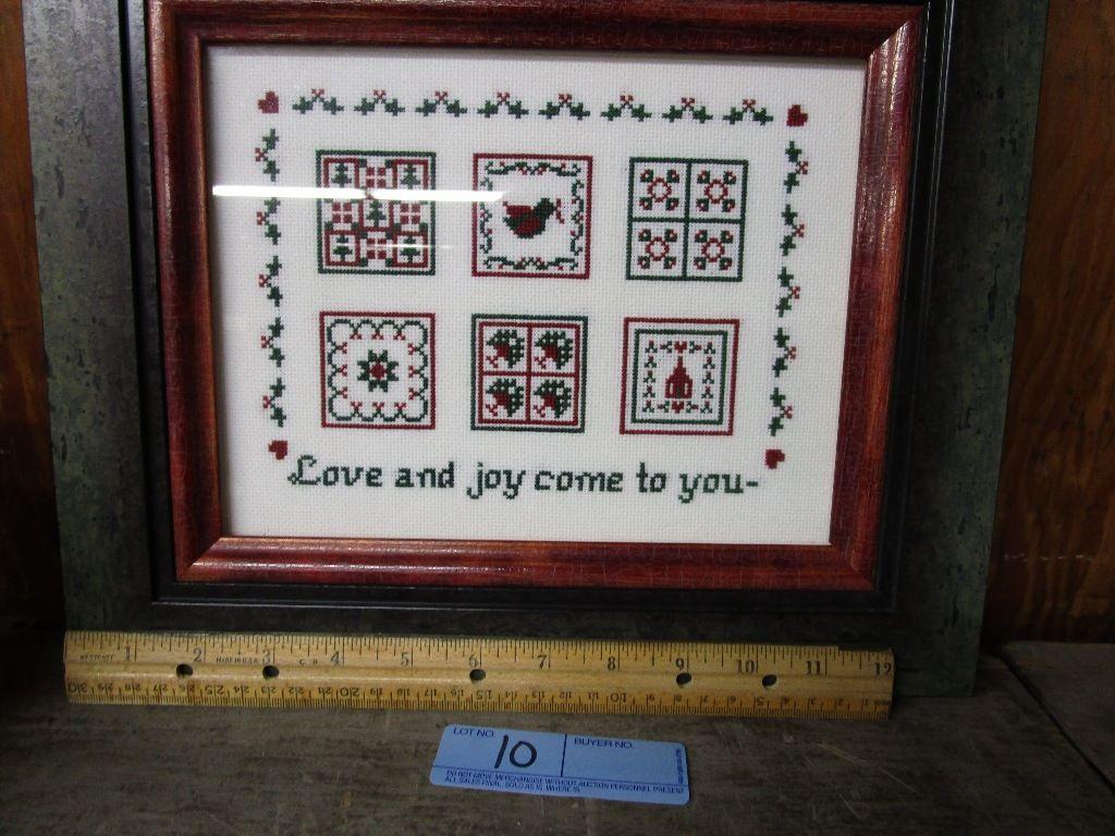 LOVE AND JOY COME TO YOU FRAMED CROSS-STITCH